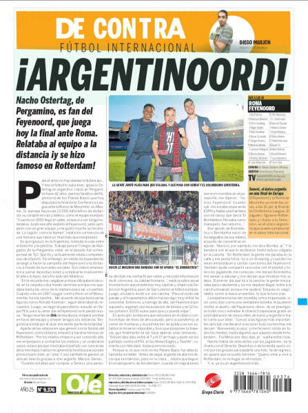 El diario Ol� le dedic� la contratapa al periodista deportivo pergaminense Ignacio Ostertag