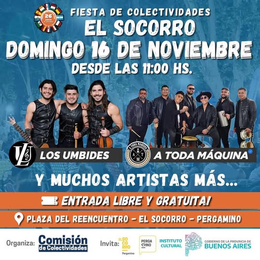 El próximo domingo se vivirá una nueva edición de la Fiesta de Colectividades en El Socorro, con una gran programación artística desde las 11:00 hs.