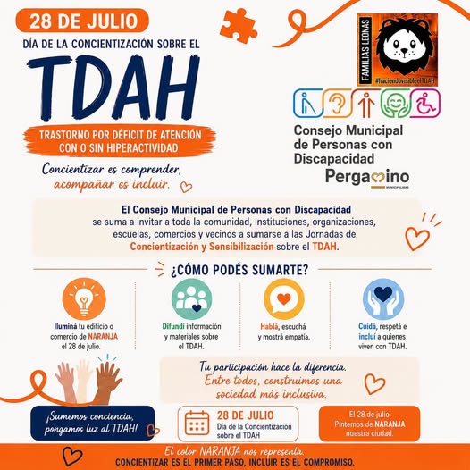 Día de la Concientización sobre el Tdah: invitan a 'pintar de naranja' Pergamino para promover la inclusión